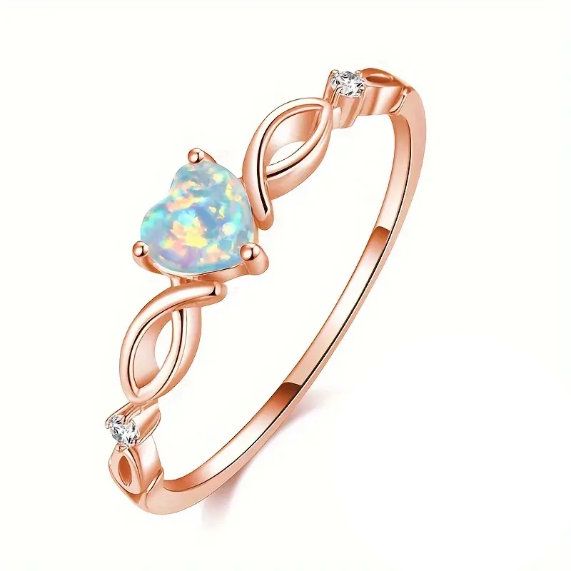 Shining Opal In Heart Sterling Silver Ring