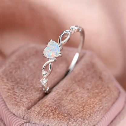 Shining Opal In Heart Sterling Silver Ring